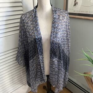 Elevenses Anthropoligie Kimono One Size Blue Gray Sheer Geometric Eclectic Boho